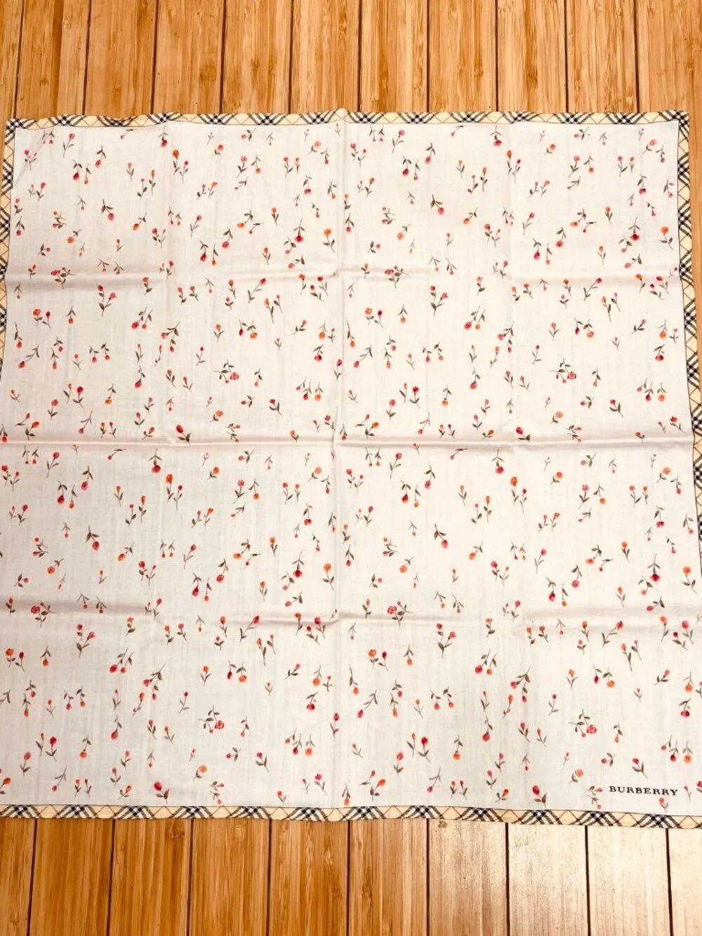 New Never Worn Burberry Neck-kerchief cotton 19.5" Pink Peach  Floral Nova (96 - Picture 9 of 9
